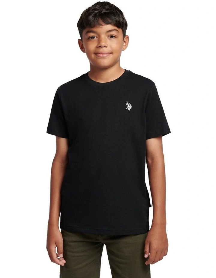 Boys Texture Double Horsemen T-Shirt Black Bright White DHM image 1