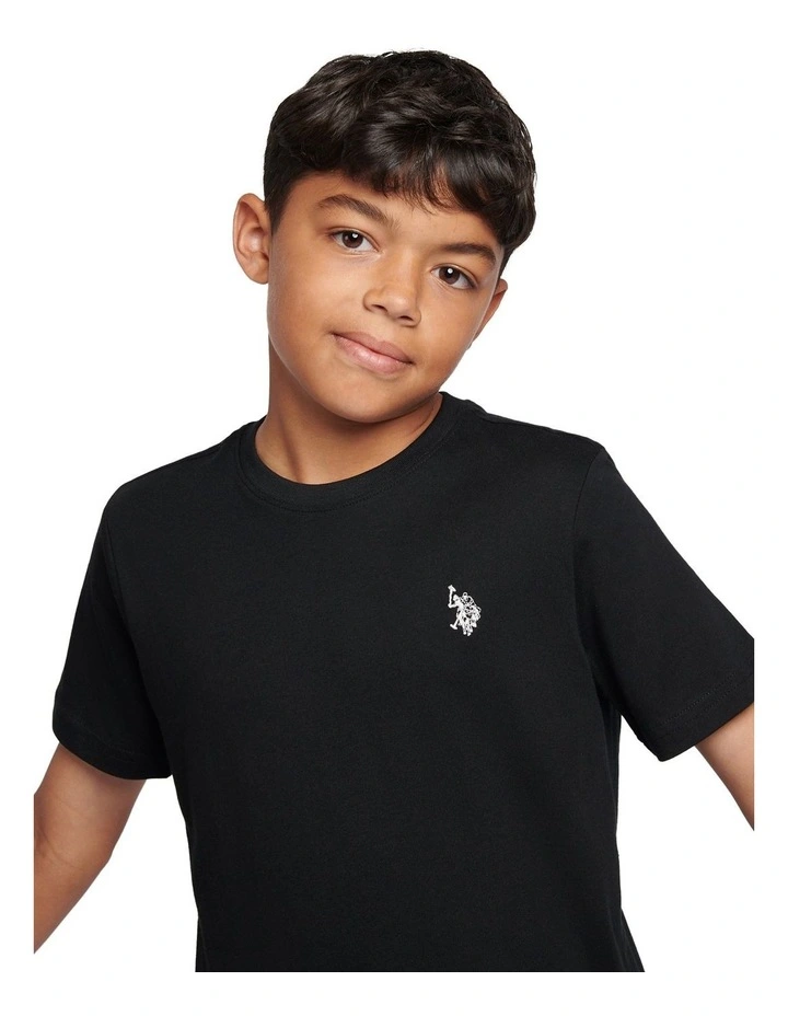 Boys Texture Double Horsemen T-Shirt Black Bright White DHM image 2