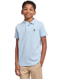 Boys Double Horsemen Polo Shirt in Chambray Blue