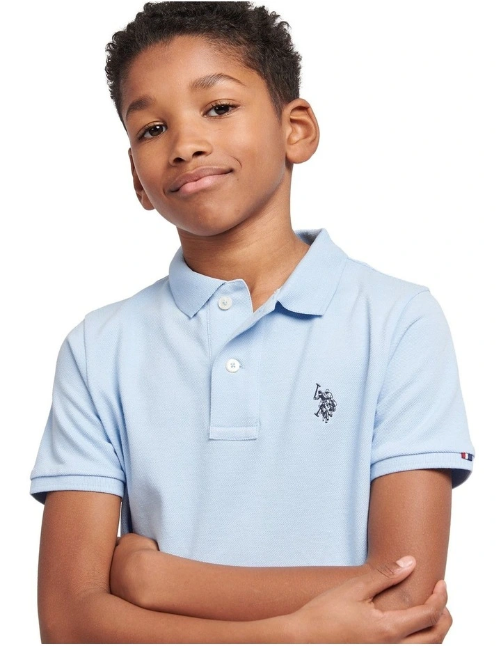 Boys Double Horsemen Polo Shirt in Chambray Blue image 2