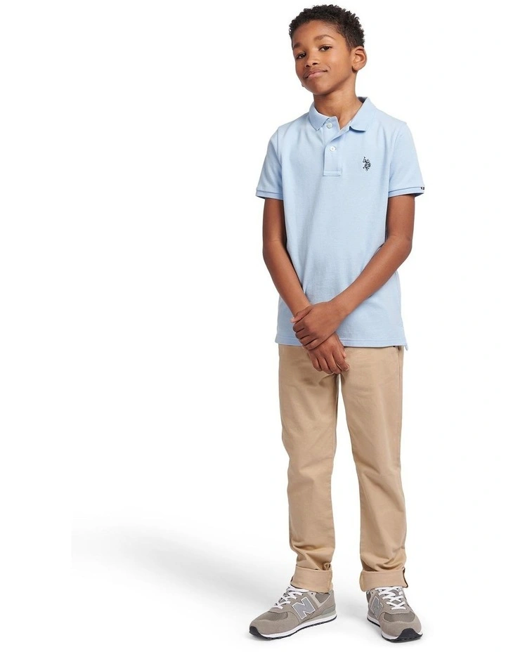 Boys Double Horsemen Polo Shirt in Chambray Blue image 3