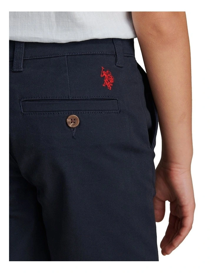 Boys Classic Chino Short Dark Sapphire Navy / Haute Red DHM image 2
