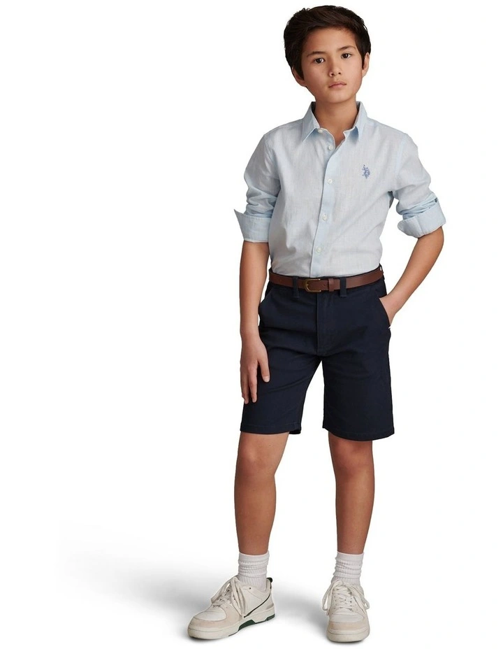 Boys Classic Chino Short Dark Sapphire Navy / Haute Red DHM image 3