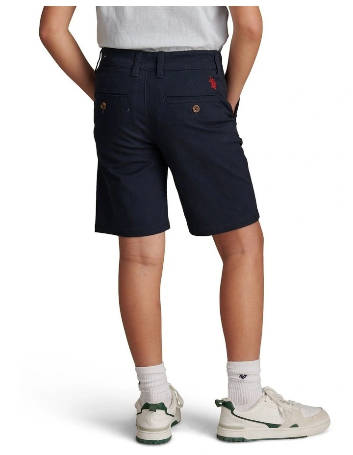 Boys Classic Chino Short Dark Sapphire Navy / Haute Red DHM image 4