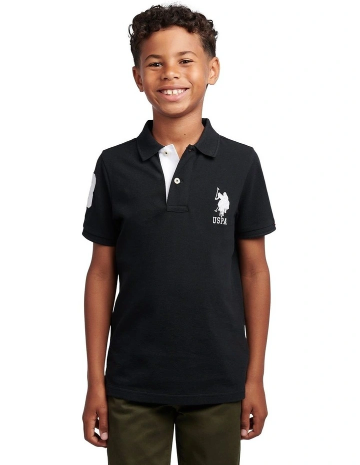 Boys Player 3 Polo Shirt Black Bright White DHM image 1