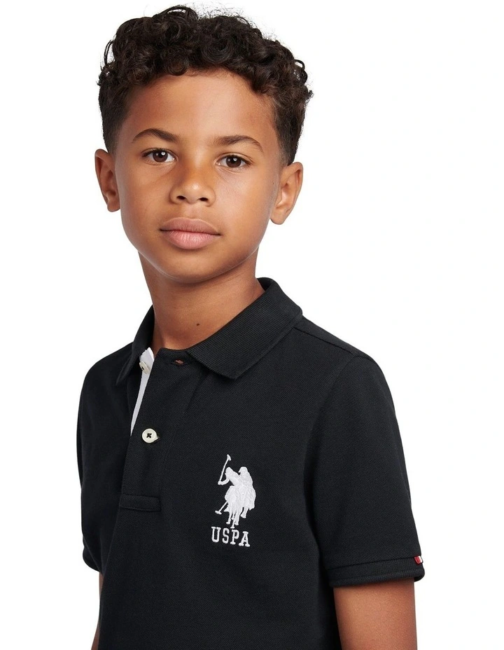 Boys Player 3 Polo Shirt Black Bright White DHM image 2