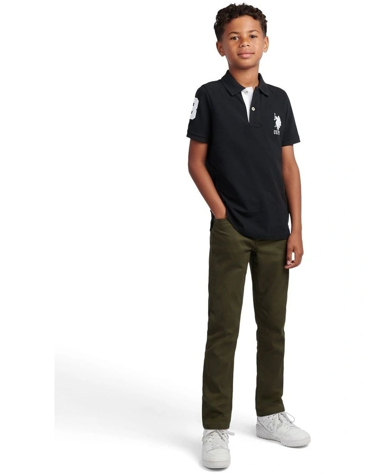 Boys Player 3 Polo Shirt Black Bright White DHM image 3