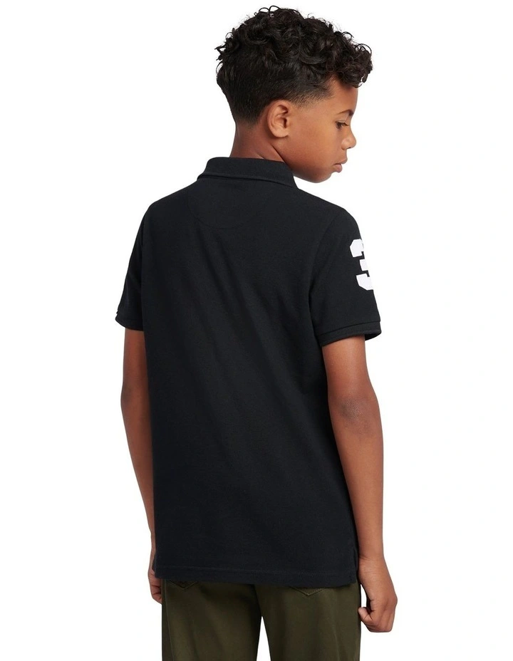 Boys Player 3 Polo Shirt Black Bright White DHM image 4