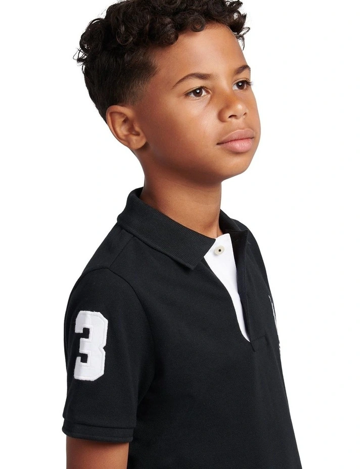 Boys Player 3 Polo Shirt Black Bright White DHM image 5