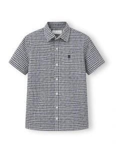G & J Printed Check Short Sleeve Shirts | Navy Check