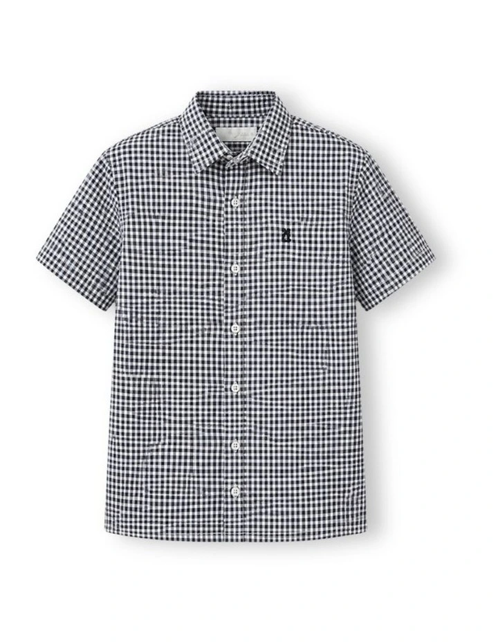 G & J Printed Check Short Sleeve Shirts | Navy Check image 1