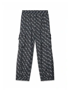 Poly Peach Cargo Pants in Black Logo