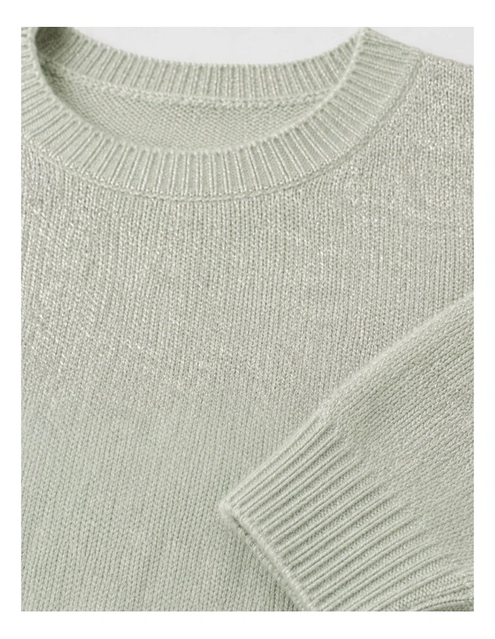 G & J Girl's Fine Knit Crew Neck Jumper | Sage | Sparkle image 3