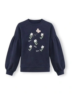 G & J Long Sleeve Pleated Sweat | Navy | Flowers