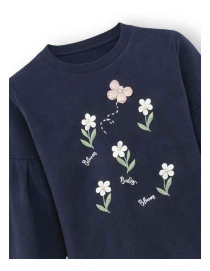 G & J Long Sleeve Pleated Sweat | Navy | Flowers image 3