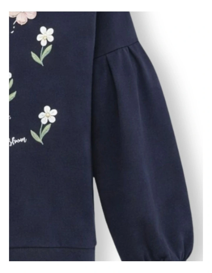 G & J Long Sleeve Pleated Sweat | Navy | Flowers image 4
