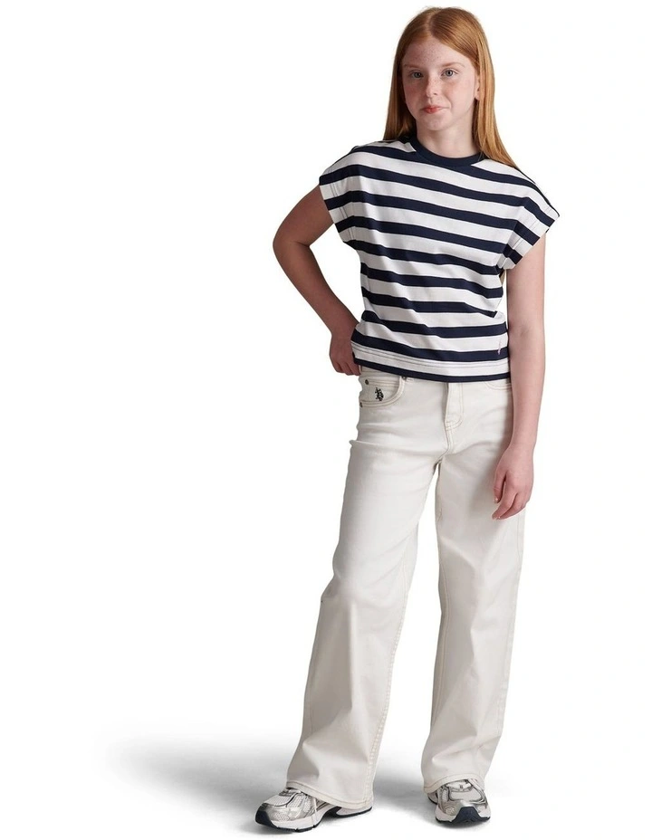 Girls Striped Cap Sleeve Tank Top Navy Iris image 3