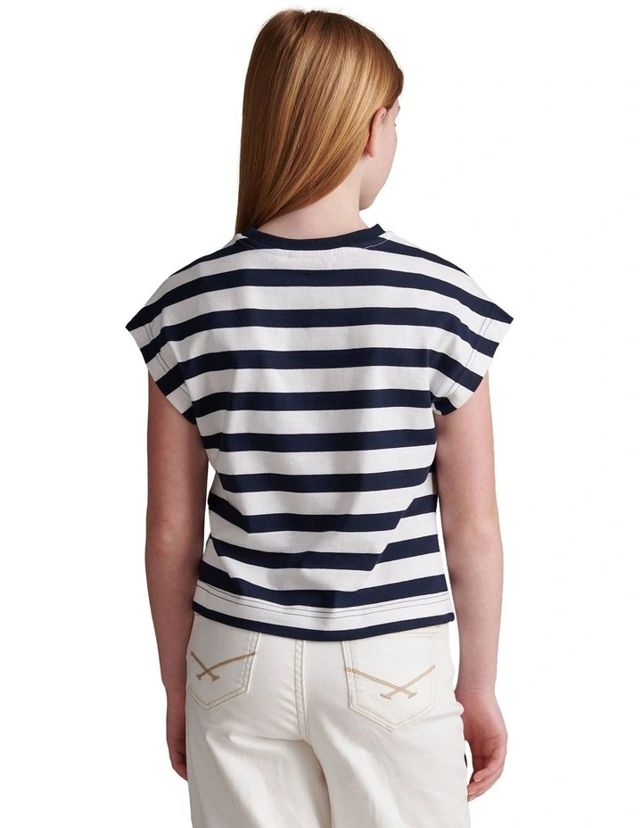 Girls Striped Cap Sleeve Tank Top Navy Iris image 4