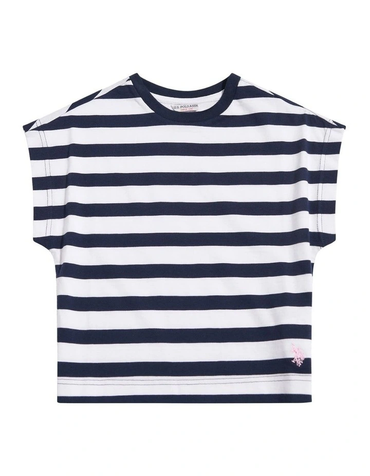 Girls Striped Cap Sleeve Tank Top Navy Iris image 5