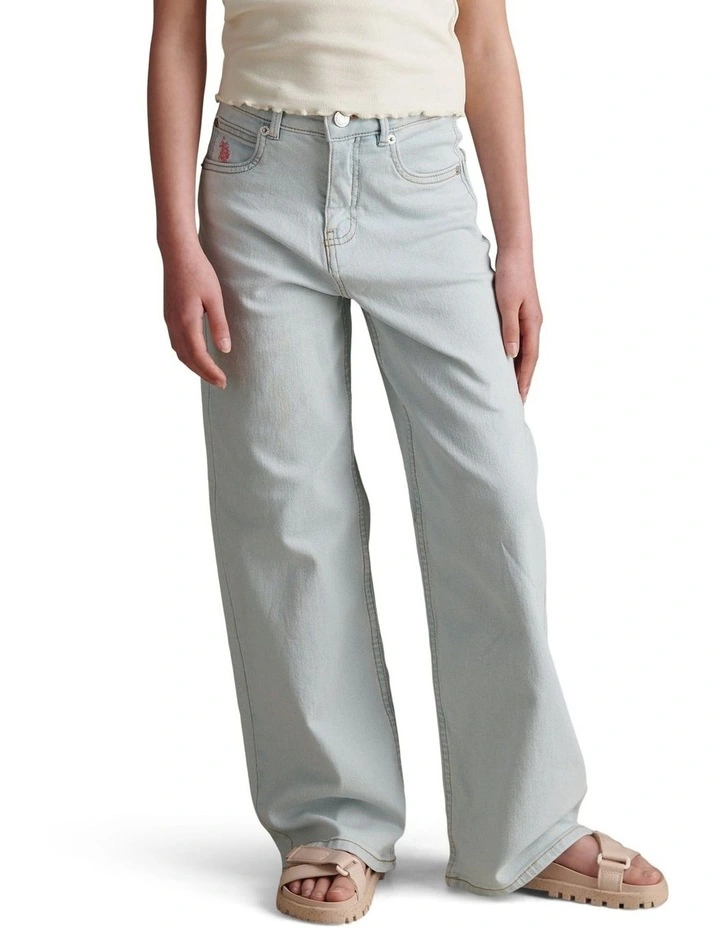 Girls Wide Leg Denim Jeans Light Wash image 1