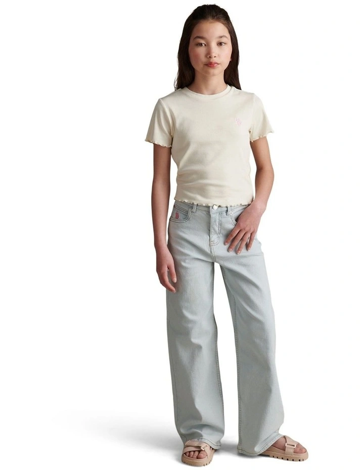Girls Wide Leg Denim Jeans Light Wash image 3