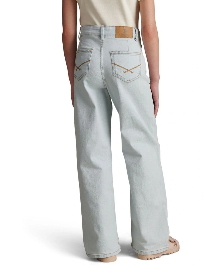 Girls Wide Leg Denim Jeans Light Wash image 4