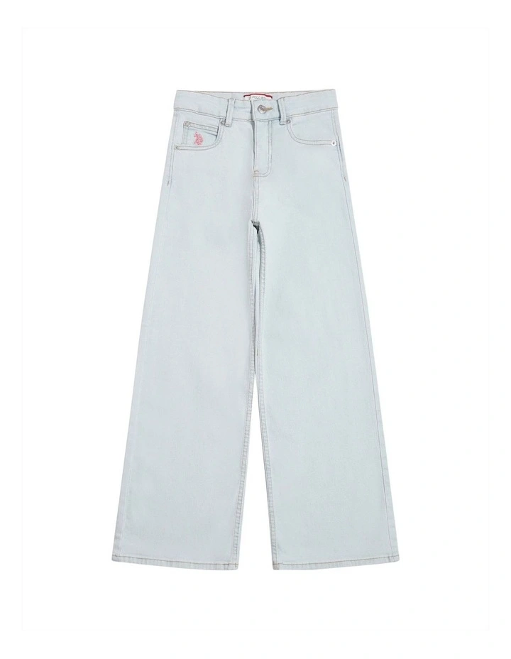Girls Wide Leg Denim Jeans Light Wash image 6