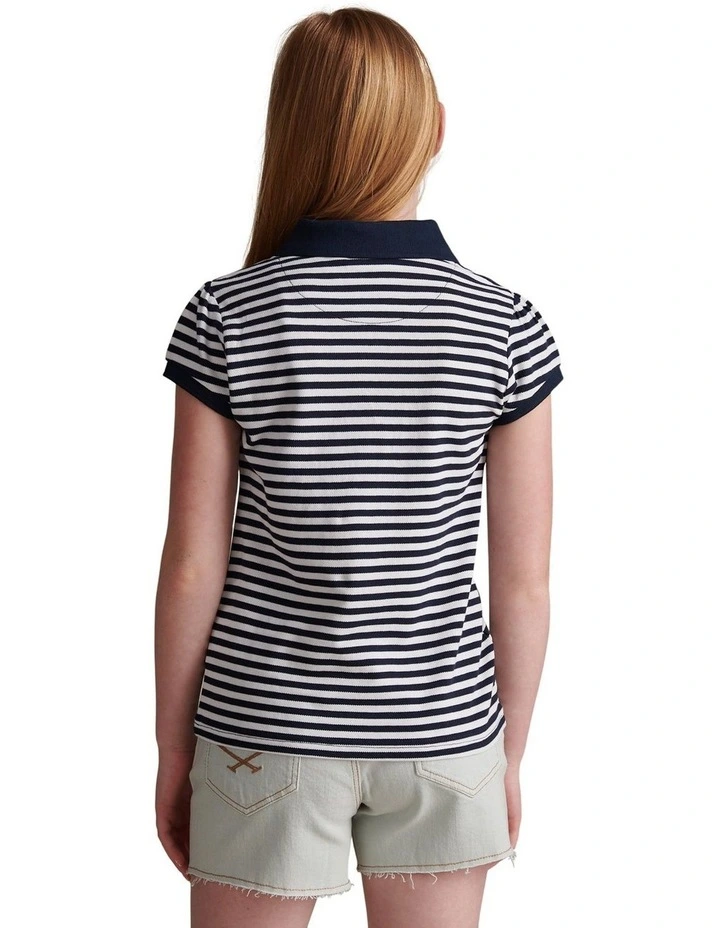 Girls Stripe Cap Sleeve Pique Polo Shirt Navy Iris image 4