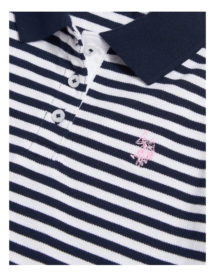 Girls Stripe Cap Sleeve Pique Polo Shirt Navy Iris image 6