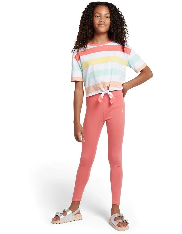 Girls Stripe T-Shirt & Legging Set in Sugar Coral image 1