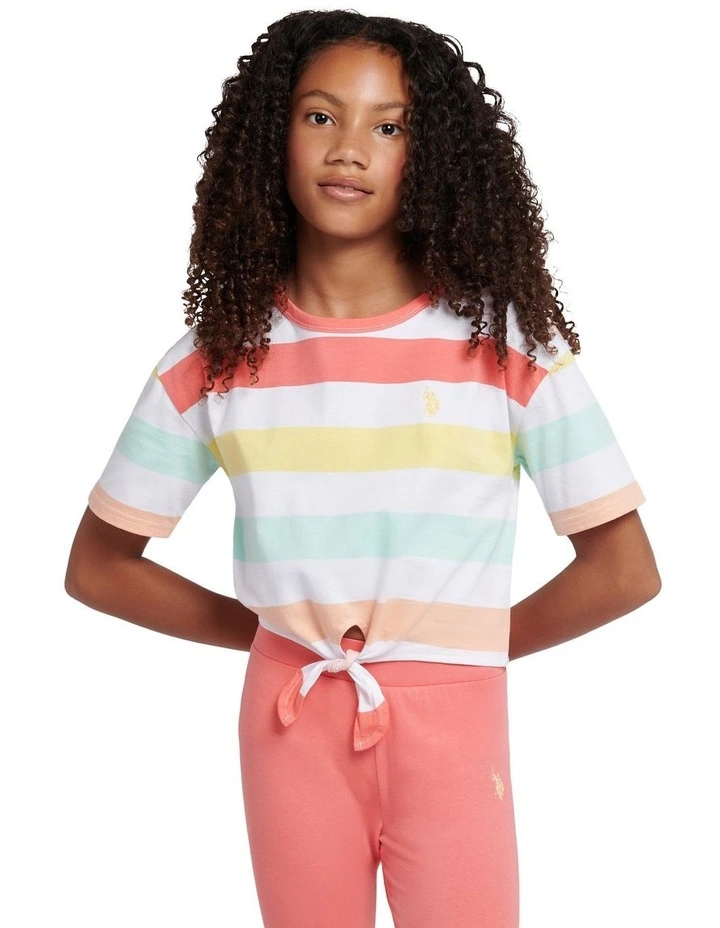 Girls Stripe T-Shirt & Legging Set in Sugar Coral image 3