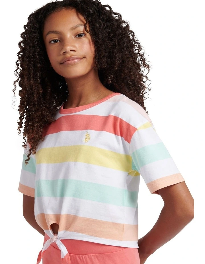 Girls Stripe T-Shirt & Legging Set in Sugar Coral image 5