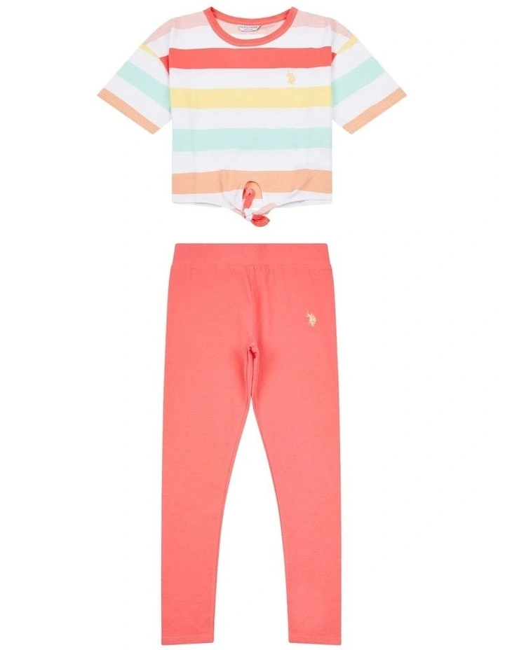 Girls Stripe T-Shirt & Legging Set in Sugar Coral image 7