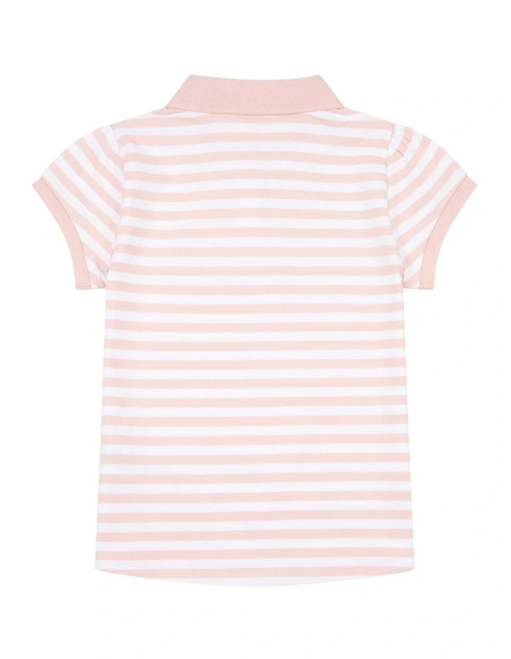 Girls Cap Sleeve Stripe Polo Shirt in Crystal Rose image 6