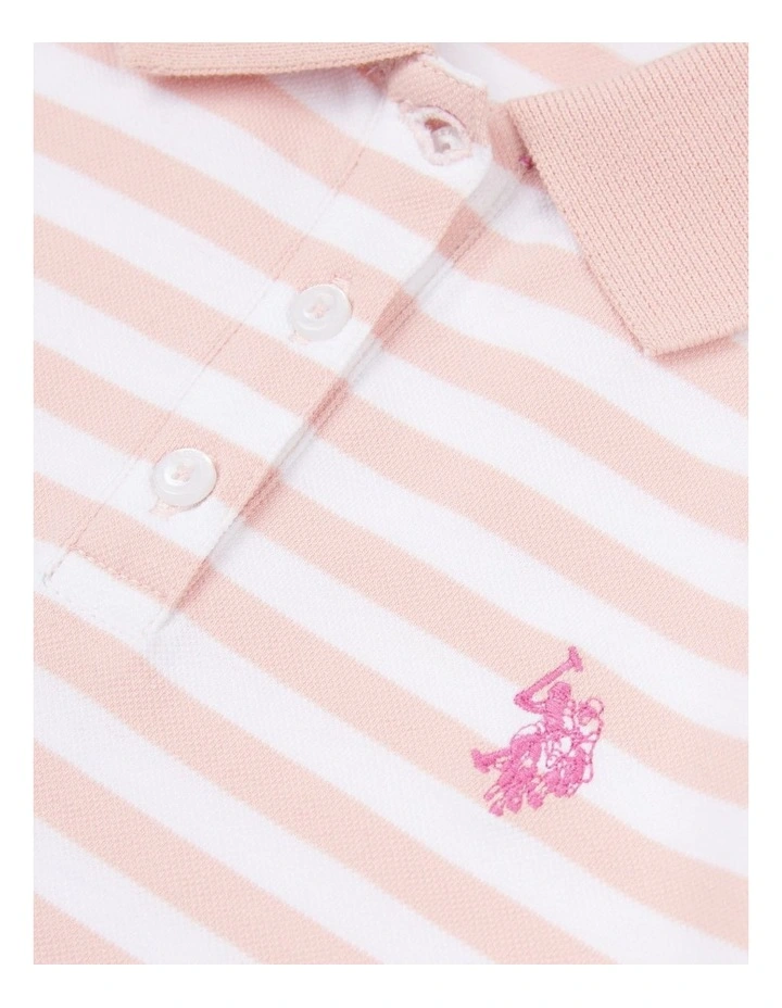 Girls Cap Sleeve Stripe Polo Shirt in Crystal Rose image 7