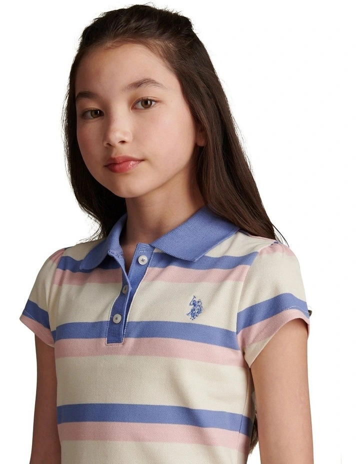 Girls Tri Colour Stripe Polo Dress Open Air image 2