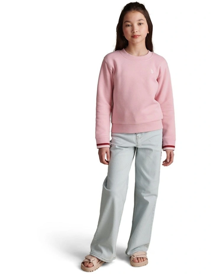 Girls Double Horsemen Crew Sweatshirt Pink Nectar image 3