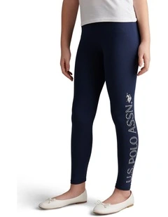 Girls Branded Jersey Leggings Navy Iris