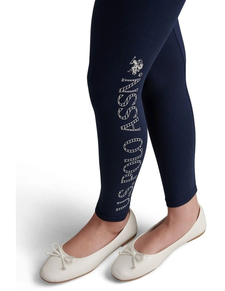 Girls Branded Jersey Leggings Navy Iris image 2