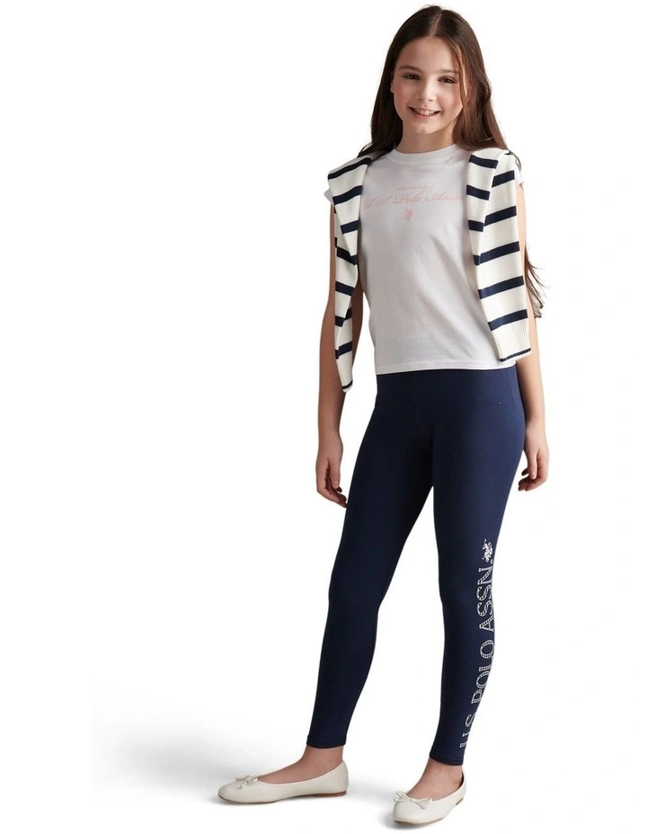 Girls Branded Jersey Leggings Navy Iris image 3