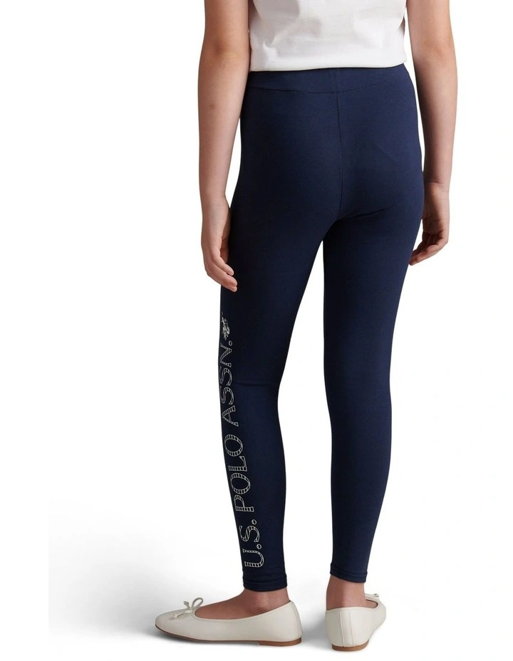 Girls Branded Jersey Leggings Navy Iris image 4