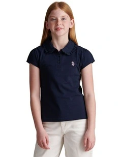 Girls Frill Collar Pique Polo Shirt Navy Iris