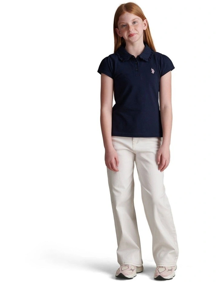 Girls Frill Collar Pique Polo Shirt Navy Iris image 3