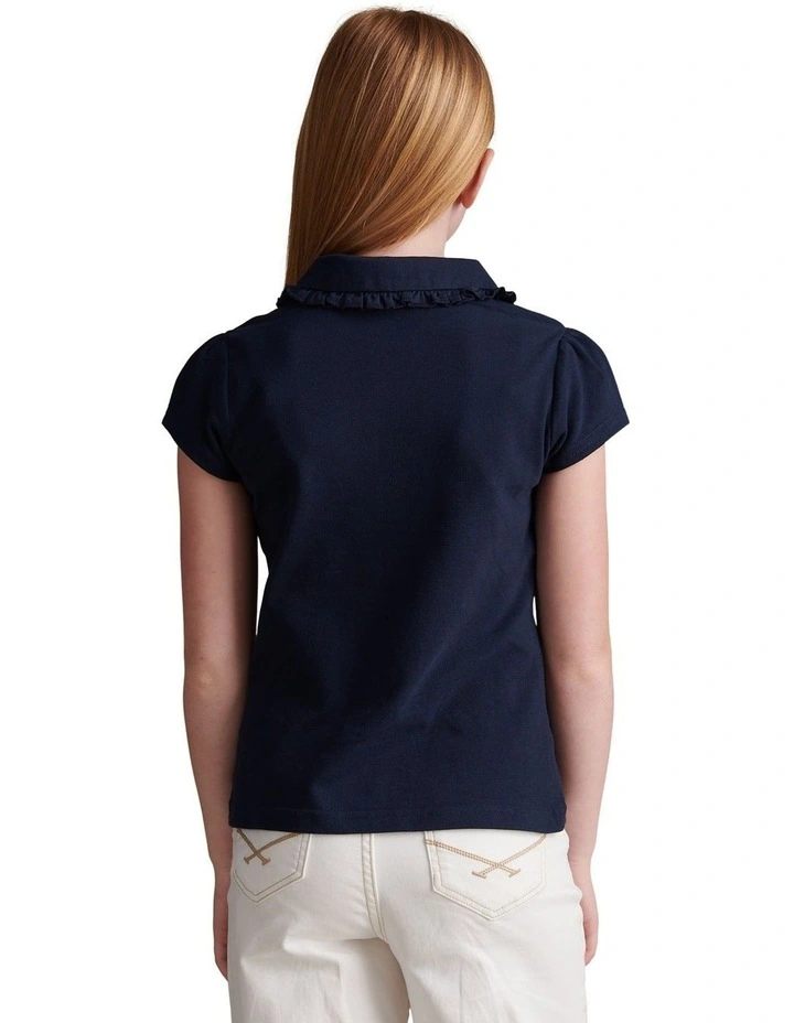 Girls Frill Collar Pique Polo Shirt Navy Iris image 4