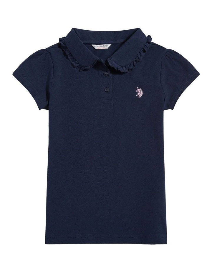 Girls Frill Collar Pique Polo Shirt Navy Iris image 5