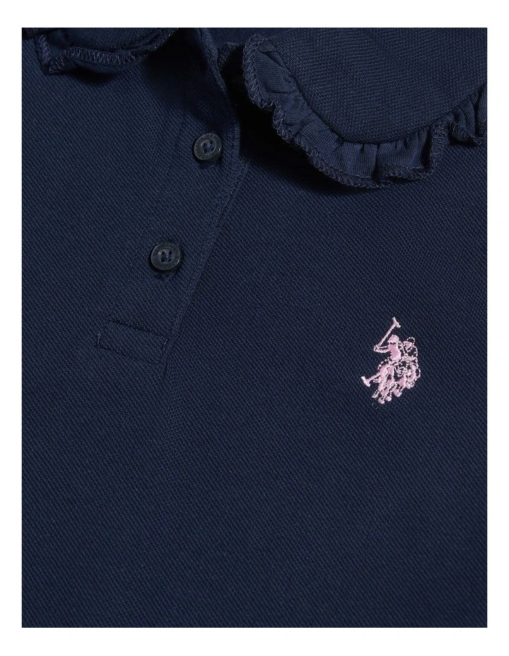 Girls Frill Collar Pique Polo Shirt Navy Iris image 6