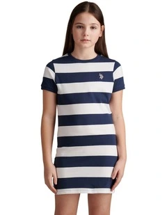 Girls Striped T-Shirt Dress Navy Iris