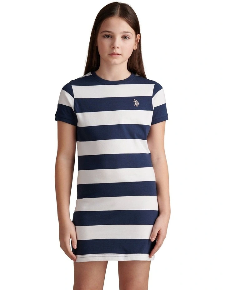 Girls Striped T-Shirt Dress Navy Iris image 1