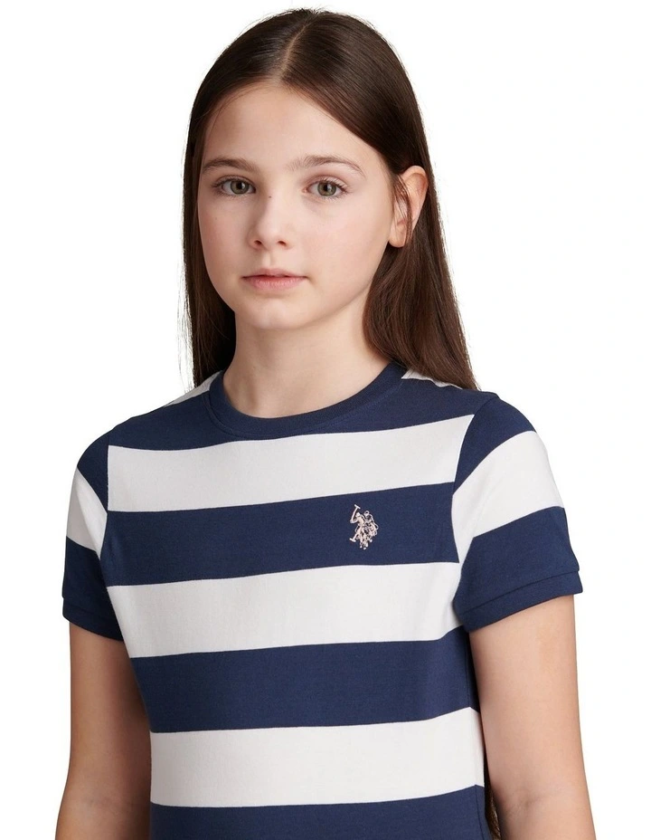 Girls Striped T-Shirt Dress Navy Iris image 2