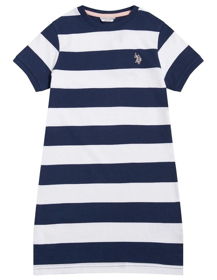 Girls Striped T-Shirt Dress Navy Iris image 5